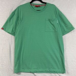 PILLARS M Green Pocket Short Sleeve Crew Neck Cotton T-Shirt Streetwear Retro
